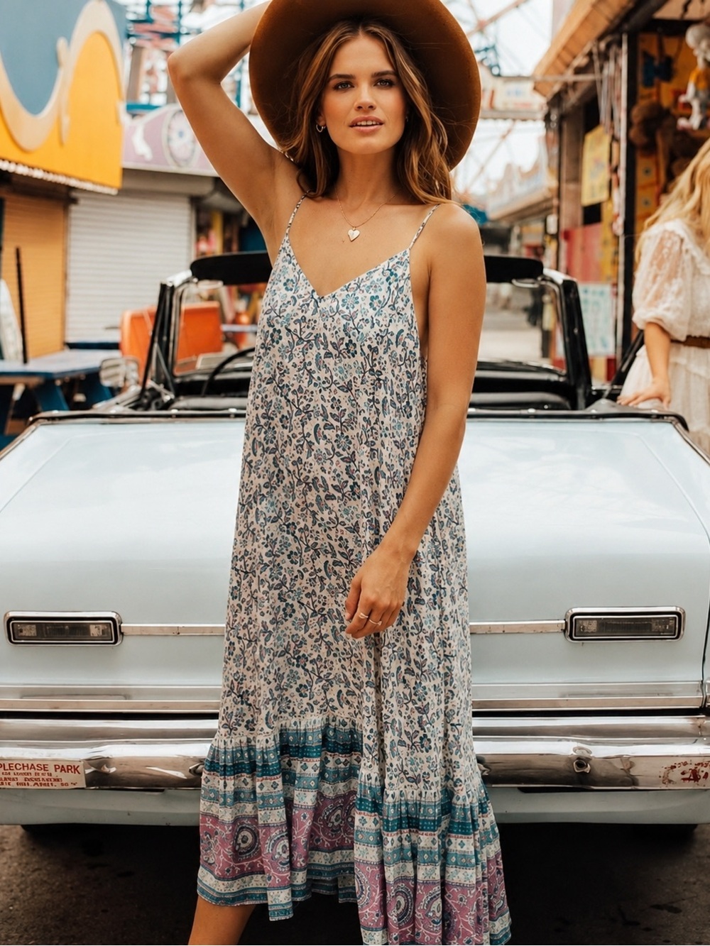 Spell & The Gypsy Dahlia Dusty Blue Strappy Midi Dress XS Metallic Lurex Boho